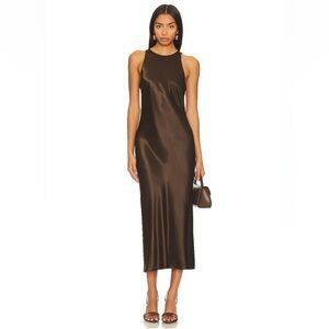 Rails Chocolate Brown Solene Satin Maxi Dress in Moss Small